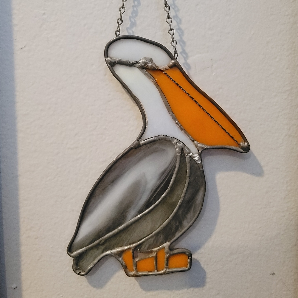 Vintage Stained Glass Pelican Sun Catcher